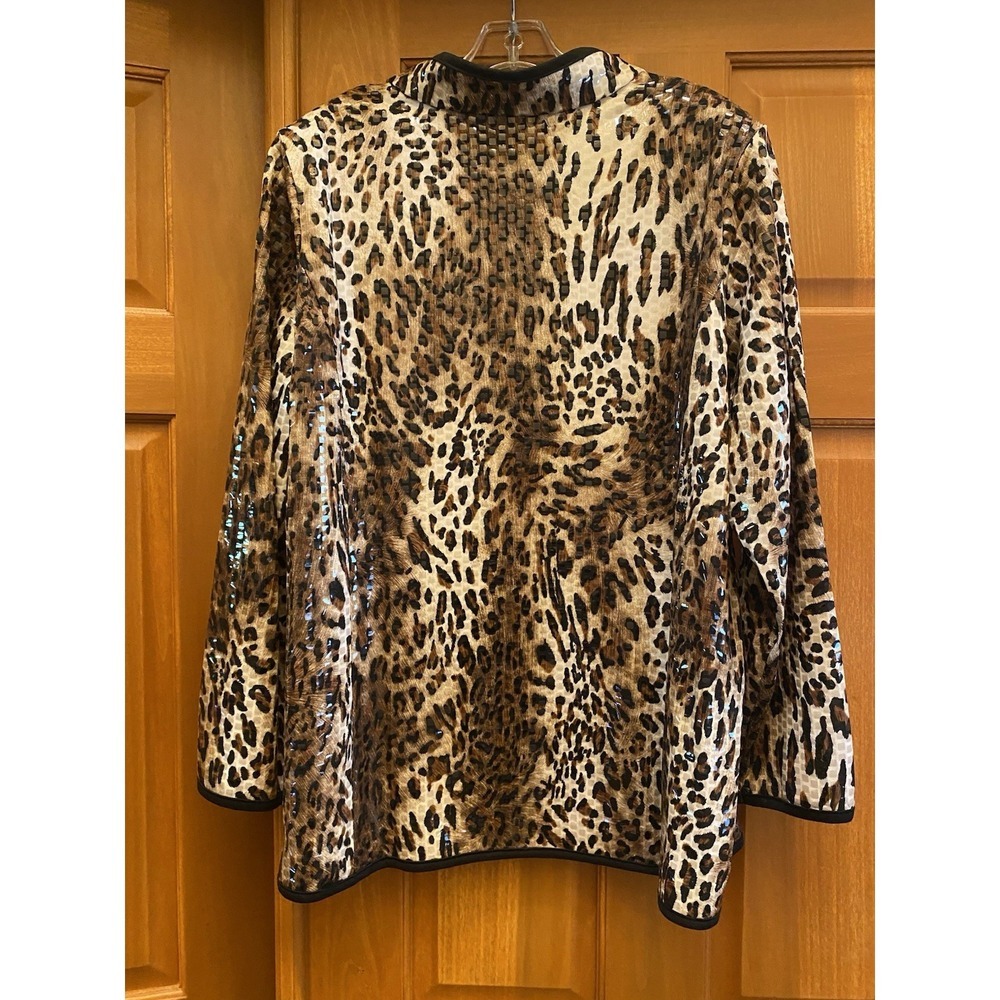 Quacker Factory Womens Jacket Sz 1X Plus Animal Print Leopard Sequin Zipper - Picture 6 of 9